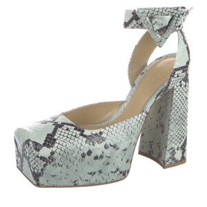 Bottega Veneta NEW light blue Snake-Print Platform Sandals with Ankle Strap